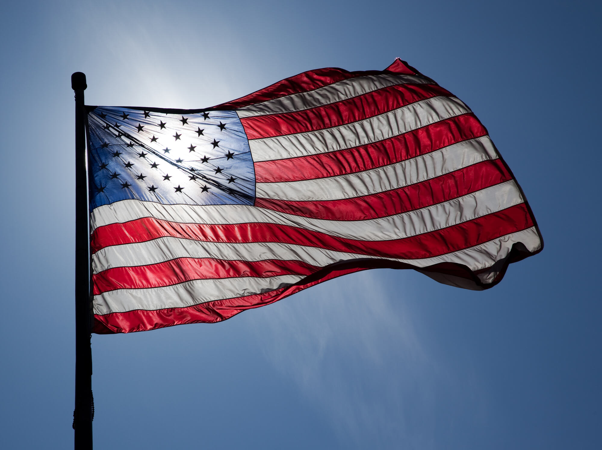 American flag waving against the sky