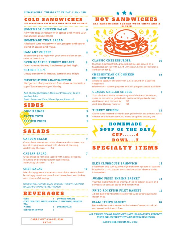 The printed Rathskeller lunch menu